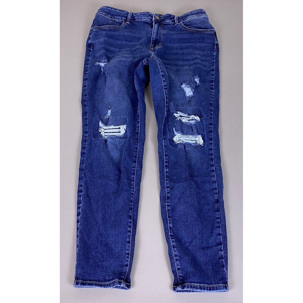 Maurices High Rise Skinny Jeans Women's 16W Regular Dark Blue Distressed Denim